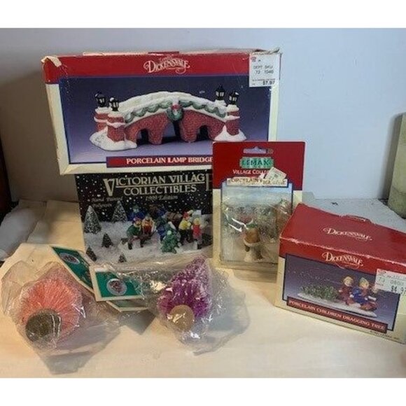 Vintage Hand-Painted Ceramic Christmas Village Set with Bridge Children Horse & - Picture 8 of 9